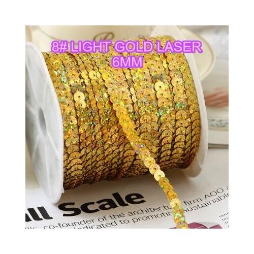 100 Yards 6mm Laser Bright Sequins Trim, Sold per Packet of 1 Roll(100 Yards)-Laser Light Gold