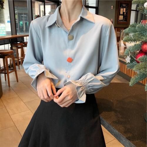 Blouse Women Chiffon Shirt Womens Spring Autumn Bell Sleeve Loose Long Sleeve Top Blusas Mujer De Moda