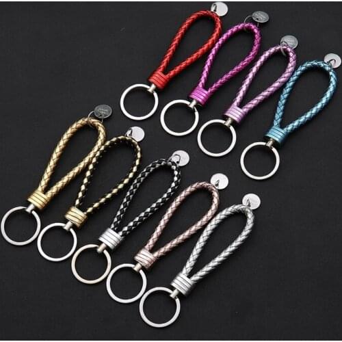 Keychain-small round pendants-leather strap braided pendant rope jewelry making handmade chain seat car handbag key ring unisex