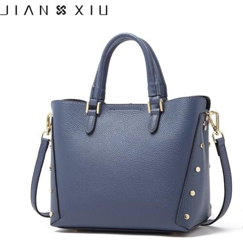 JIANXIU Brand Women Genuine Leather Handbags High-capacity First Layer Cowhide Shoulder Messenger Bags 2020 New Rivet Tote Bags