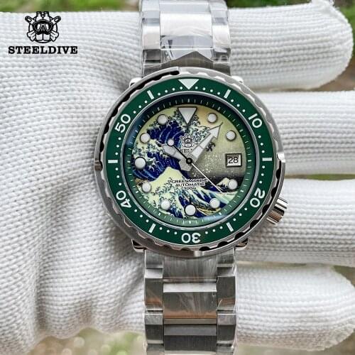 STEELDIVE 1975J Dive Watch Mechanical Automatic Men 3D Printing Surfing Dial Sapphire Crystal Men Automatic Mechanical Watch
