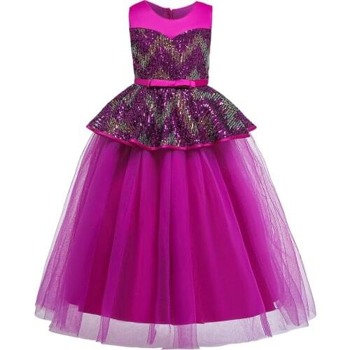 Glitter Sequins Long Gown Dress for Piano Performance Formal Children Clothes Big Girls Bling-bling Birthday Dresses Hot Sales