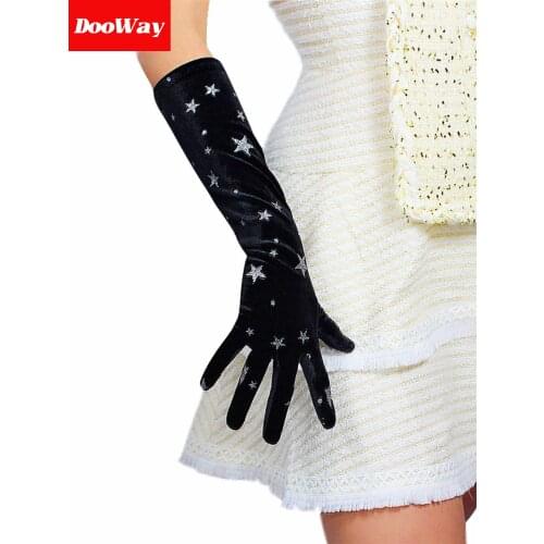 DooWay Women Long Velvet Glvoes TECH Touchscreen Stretch Elbow Length 16 Inches for Evening Wedding 1920s Party Costume