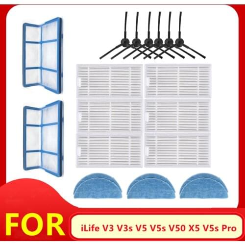 Hepa Filter Mop Side Brush Primary Dust Filter For ilife V5 V5s V5pro V50 V55 X5 V5s Pro V3 V3s Robot Cacuum Cleaner Accessories
