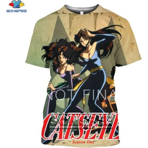 SONSPEE 3D Anime Cats Eye Print T-shirt Spanish Retro Cartoon Animation Nostalgic Harajuku Top Oversized Casual Mens Clothing