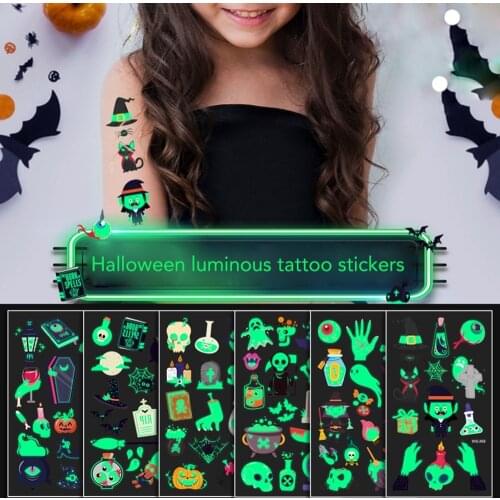Halloween Luminous Tattoo Sticker Children Halloween Party Cartoon Luminous Cute Stickers