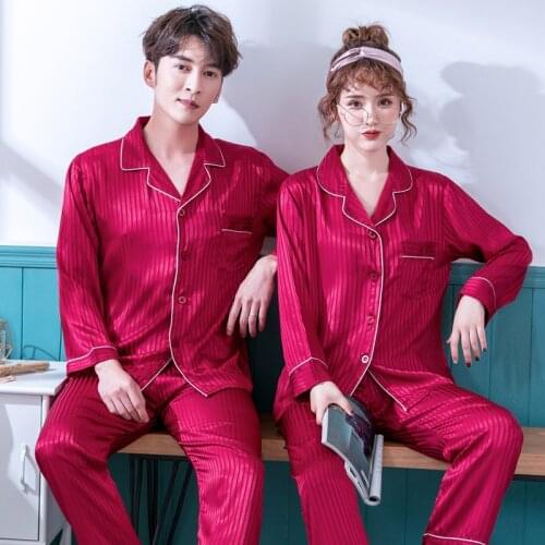 Full Sleeve Intimate Lingerie Long Home Clothing Turn-Down Collor Nightdress For Men&Women Satin Sleepwear Home Clothing