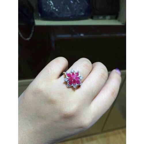 Natural red ruby stone Ring Natural gemstone Ring S925 sterling silver trendy Luxury big flowers women wedding fine Jewelry