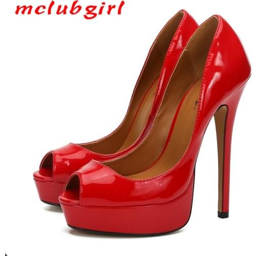 Mclubgirl Large Size Man Women Sexy Sandals 40-48 Fish Toe Sexy Pumps Club Party Shoes High-heeled Shoes Black Red Shoes ZQJ
