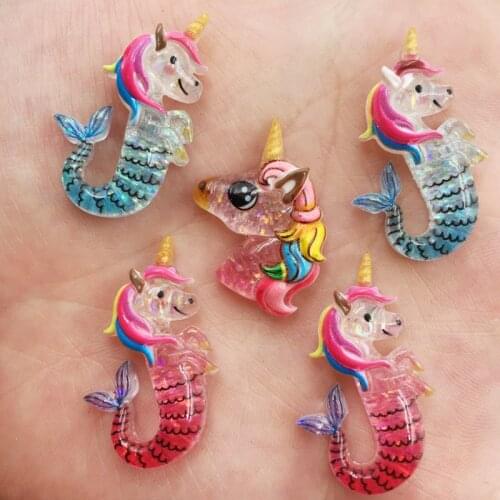 Mix Resin Kawaii 3D Colorful Crystal Unicorn Flatback Rhinestone 12PCS Scrapbook DIY Home Decor Figurine Crafts OG38A
