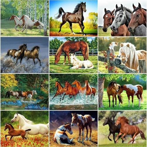 MomoArt 5D DIY Diamond Embroidery Horse Art Full Square Diamond Painting Animal Cross Stitch Kits Mosaic Rhinestone Wall Decor