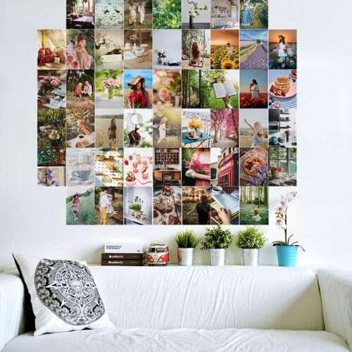 50Pcs Postcard Collage Set Wall Collage Kit Exqusite Aesthetic Flower Field Photo Art Bedroom Decor for Girls Gift Wall Stickers