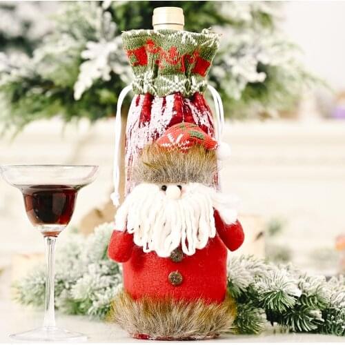 Christmas Wine Bottle Decor Set Santa Claus Snowman Bottle Cover Clothes Kitchen Decoration for New Year Xmas Dinner