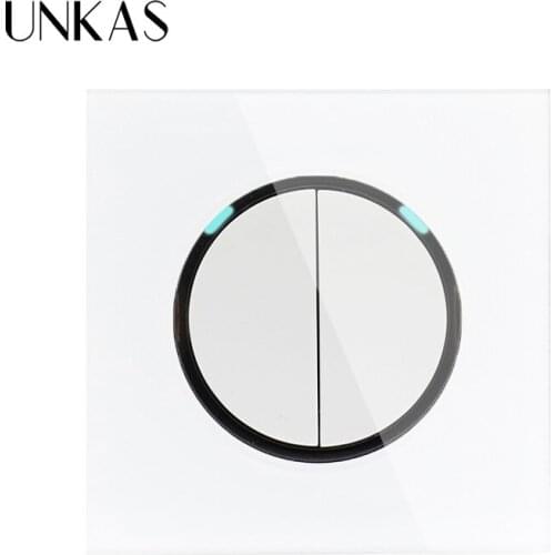 UNKAS 2019 New Arrival Crystal Glass Panel 2 Gang 1 Way Random Click On / Off Wall Light Switch With LED Indicator