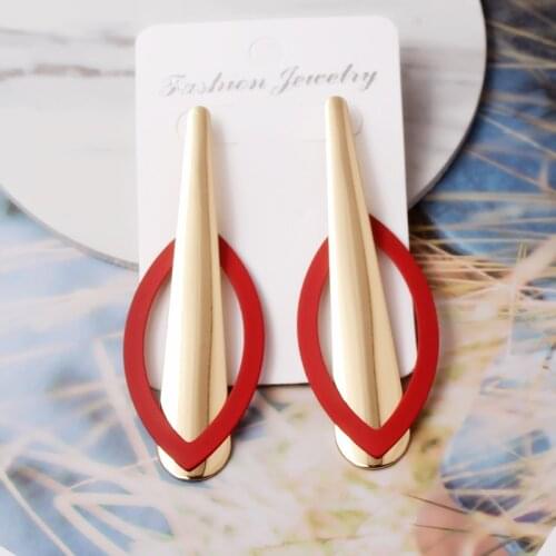 Hollow Geometric Oval Stick Drop Earrings For Women Statement Brincos Party Jewelry Spray Painted Red Color Long Christmas Gift