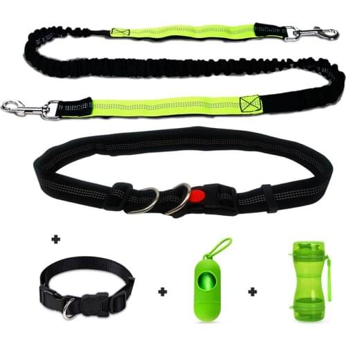 MERRYLIFE Hands Free Dog Leash For Running Dual Handle Bungee Leash Reflective For Up To 150 Lbs Large Dogs Free Bag Dispenser