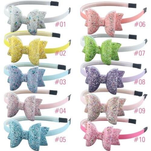 10Pcs/lot Girls Hairband Bow Headband Glitter Sequin Hairbow Shinny Design Hairbands Headhoop Children Hair Accessories Headwear