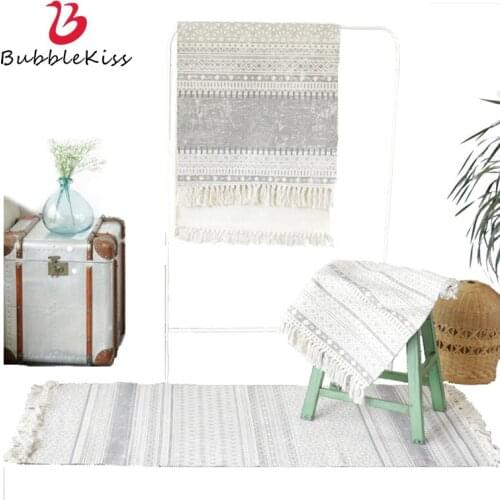 Bubble Kiss 2020 Hot Sale Handmade Cotton And Linen Tassel Design Carpet Retro Industrial Nordic Style Bedside Rug Machine Wash