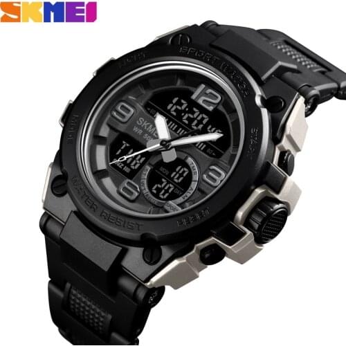 SKMEI NEW Watch Men Sport 5Bar Waterproof Men Wristwatch Dual Display Digital PU Strap Luminous Quartz Watch Stop Watch 1452