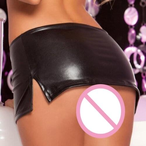 Sexy Lingerie Hot Faux Leather Bondage Mini Skirt Black Open Side Nightclubs Fetish Skirt Sexy Clubwear Pole Dance Costumes