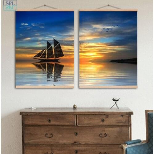 SPLSPL Sunset Seascape Decoration Picture Sailing Boat Landscape HD Print Wall Art Canvas Poster Painting for Living Room