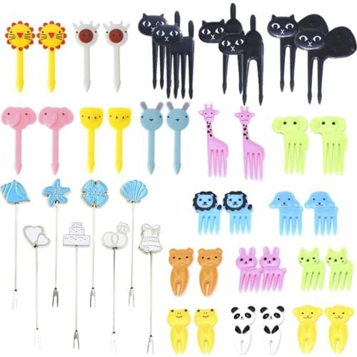 6/10pcs/pack Sea Animal Farm Fruit Fork Mini Cartoon Children Snack Cake Dessert Pick Toothpick Bento Lunches Party Decoration