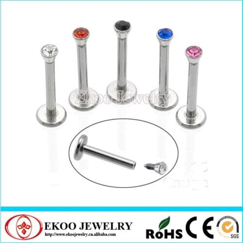 Body Jewelry 2.2 mm flat jewel ball Labret Internal Threaded Lip Ring 16 Gauge Mixed Colors