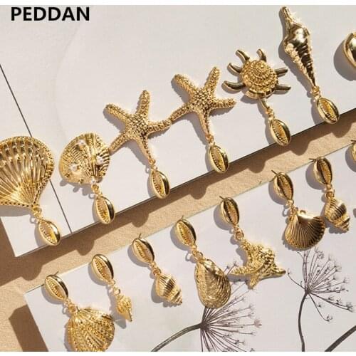 Womens Golden Sea Shell Style Earrings Colored Metal Shell Cowrie Hairstyle Earrings 2019 Summer Beach Accessories