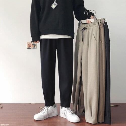 Winter Woolen Pants Mens Fashion Solid Color Casual Pants Men Streetwear Korean Loose Straight-leg Pants Mens Trousers M-3XL