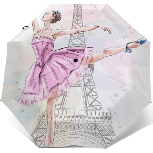 Sunny Umbrella Ballerina Dancing On Eiffel Tower Automatic folding portable men umbrella Sunscreen rain Windproof beach parasol