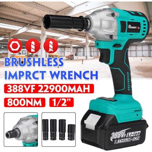 800N.m Brushless Electric Impact Wrench Screwdriver 1/2 Sokect Rechargeable Cordless Wrench Power Tools for Makita 18V Battery