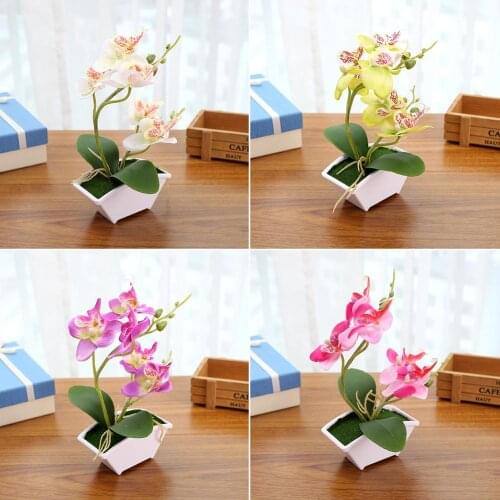 1Pc Artificial Butterfly Orchid Flower Phalaenopsis Home Office Decor with Flowerpot Fashion