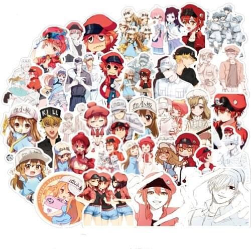 10/50pcs Japanese Cartoon Cells At Work Stickers Decal for Luggage Laptop Skateboard Snowboard Suitcase Mobile Phone