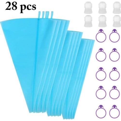 28PCS Pastry Bag Set Reusable Icing Piping Bag with Cake Coupler & Piping Tie DIY Cake Decorating Tips Set