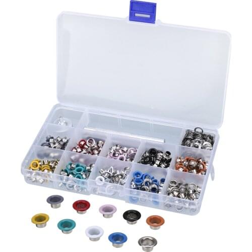 300pcs/set 5mm Metal Multicolor Eyelets Punch Kit with with Punch Hole Die Hand Knocking Tools DIY for Clothes Leather Shoes Hat