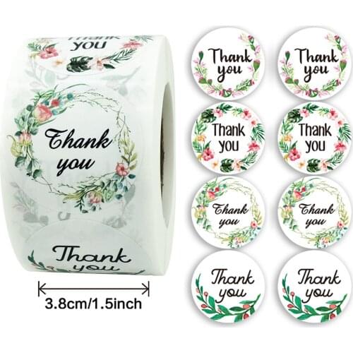 500pcs/roll 1.5Inch Flower Thank You Stickers Sealing Label for Wedding Gift Card Business Decoration Stationery Sticker