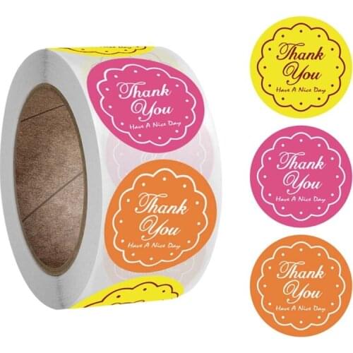 500pcs/roll Round Thank You Stickers Handmade Gift Package Boutiques Seal Labels For Small Shop Local Wedding Scrapbooking Decor