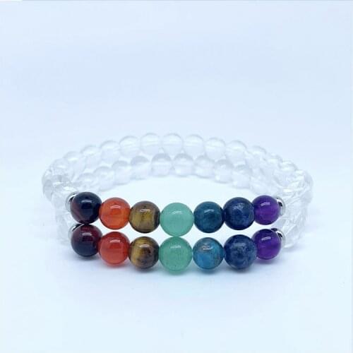 6mm 8mm Natural Transparent Gemstone 7 Chakra Bracelet Yoga Lovers Cure Energy Crystal String Beads Wealth Healthy Purify Gift