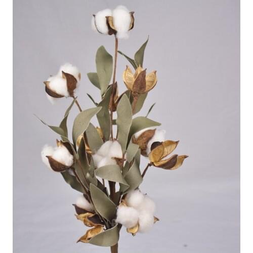 7Balls per Stem Cotton Naturally Dried Cotton Flowers Artificial Plants Floral Branch for Wedding Decoration Fake dried Flowers