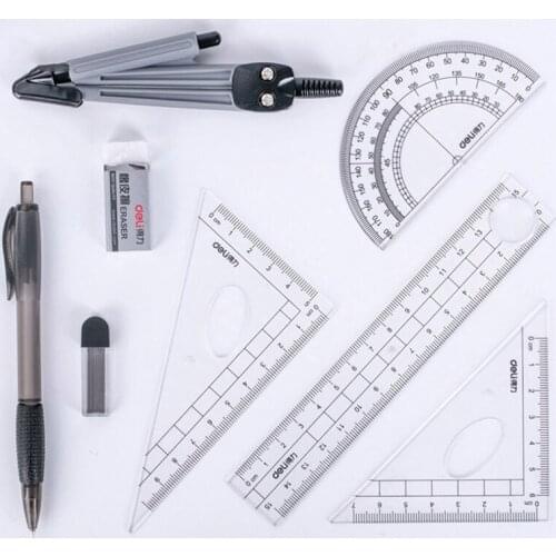 8pcs Drawing Triangle Eraser Compasses Set Examination Math Eraser Ruler For Student School Supplies
