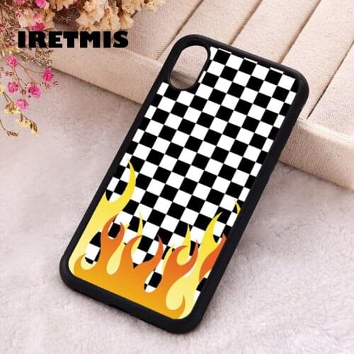 Iretmis 5 5S SE 2020 phone cover cases for iphone 6 6S 7 8 Plus X Xs Max XR 11 12 MINI Pro Soft Silicone TPU Flames Checkerboard