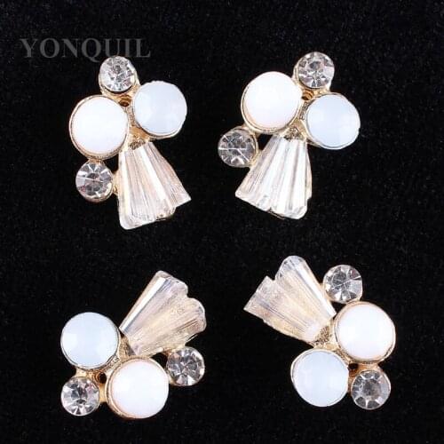 Elegant Glass Rhinestone Pearl Buttons Gold Base Glue On For Wedding Women Hats Art Crafts Accessories 30Pcs/Lot MYQB093
