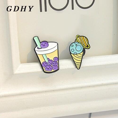 GDHY Planet Ice Cream Enamel Pin Custom Sweet Tea with milk Desserts Brooches Bag Lapel Pin Badge Cute Jewelry Gift for Friends