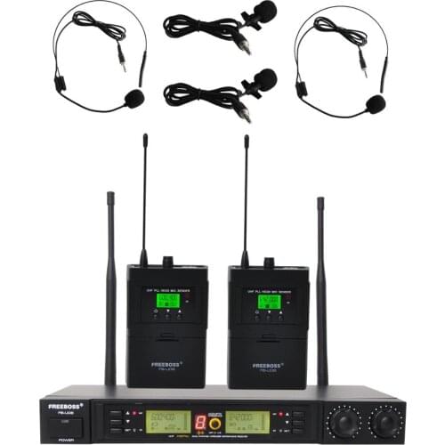 FB-U08H2 2 Way 200 Channels PLL IR UHF Wireless Microphone 2 Bodypack Transmitter with Headset and Lavalier Microphone