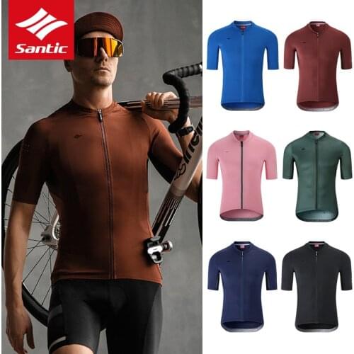 Santic Men Cycling Jersey Short Sleeve Bicycle Jreseys Bike Shirt MTB T-shirts Breathable Cycling Clothing 6 Colors