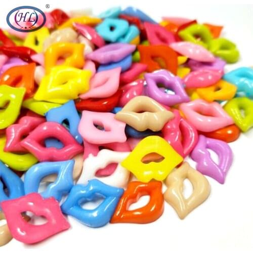 HL 18X12mm 60/120pcs Mix Color Flatback Lips Plastic Buttons DIY Scrapbooking Garment Sewing Accessories