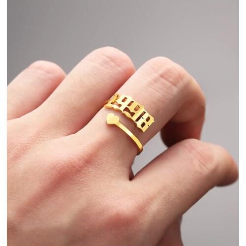 Custom Year Rings Heart Adjustable Wedding Rings Gold Color Ring Women Birthday Jewelry 1990 1991 1992 1993 1994 1995 1996 1997