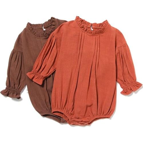 Korean Style Spring Autumn Toddler Baby Girls Jumpsuit Cotton Linen Long Sleeve One Piece Outfit Baby Girl Bodysuits