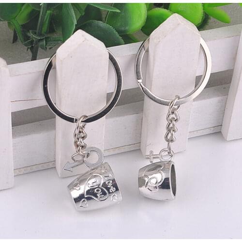 Creative Romantic Couple Cups Keychain For Lovers Metal Keychain Wedding Gifts Wholesale 2Pcs/Pair