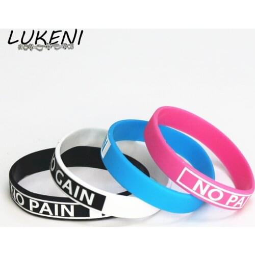 LUKENI 50PCS Fashion Silicone Bracelet Bangles NO PAIN NO GAIN Motivation Silicone Wristband Adult Wholesale SH082